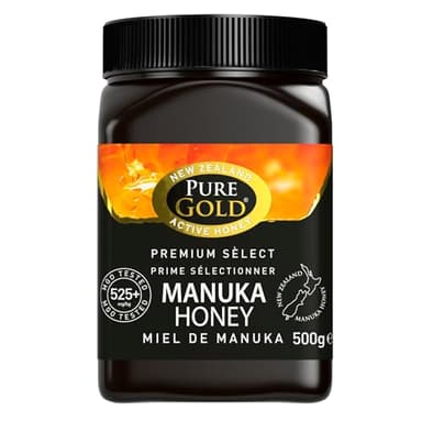 Pure Gold Manuka-Honig 525+ 500 g, Honig aus Neuseeland, im Kunststoffbehälter, MBO-zertifiziert und nach MPI-Standards