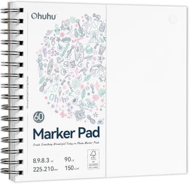 Ohuhu Skizzenbuch Doppelseitig Durchschlagfest - 120 Seiten (60 Blatt) 150 g/m² Papier - Spiralgebundenes, Beidseitig Nutzbar, Spiralbindung für Alkoholmarker & Aquarell, Ideal für Illustration
