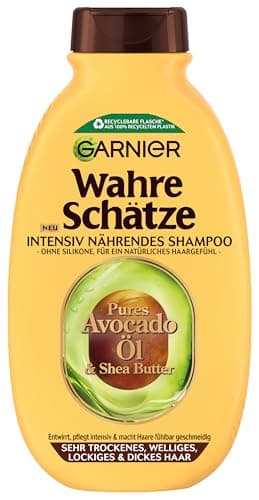 Garnier Wahre Schätze Intensiv Nährendes Shampoo Pures Avocado-Öl & Sheabutter, für trockenes Haar, ohne Silikone, für alle Lockentypen, mehr Geschmeidigkeit, 1x 250ml