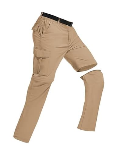 BondiTrekk Outdoor Wanderhose für Herren Zip-Off-Wanderhose-Abnehmbar-Trekkinghose, Atmungsaktiv Outdoorhose Arbeit Hosen Schnell Trockend Sommer Funktionshose Mit 6 Taschen Khaki L