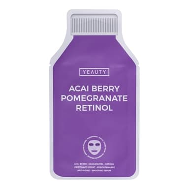 YEAUTY SMOOTHIE Tuchmaske Acai Berry, Pomegranate, Retinol – Feuchtigkeitsspendende Gesichtsmaske für intensive Pflege, strahlende Haut – 100% biologisch abbaubar – 1er Pack