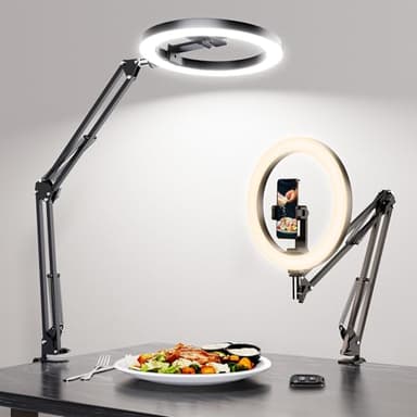 Overhead Stativ Handy mit Ringlicht für Küche & Food-Videos – Ringlicht mit Stativ für Tisch | Ringlichter Ring Light für Küche, Backen, Rezeptaufnahmen, Videoaufnahmen, Livestream, Content Creation