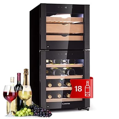 Klarstein Käse- und Weinkühlschrank, Kleiner Getränkekühlschrank Schmal, Weinkühlschrank mit Glastür, Kühlschrank Klein für Käse und Wein, mit LED-Display, Hygrometer, Flaschenkühlschrank 12-23°C, 89L