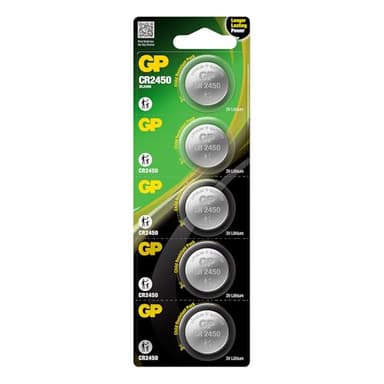 GP Batterie CR2450l für OOONO CO-Driver NO1 und Parkscheibe P-Disc | langlebig und auslaufsicher | 5 Stück GP Knopfzelle CR2450 Batterien für OOONO und vieles mehr