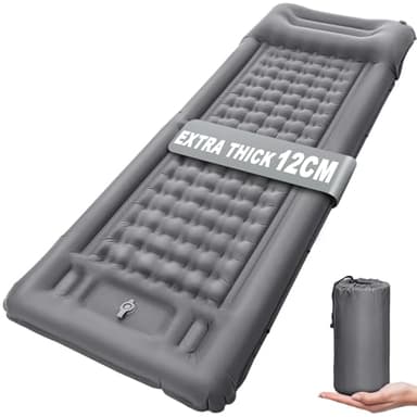NHOWIN Isomatte Camping, 12CM Verdicktes Ultraleicht Luftmatratze Camping Matratze mit Kissen & Fußpresse Pumpe, Kleines Packmaß Wasserdicht Aufblasbare Isomatte für Outdoor, Rucksackreisen, Wandern