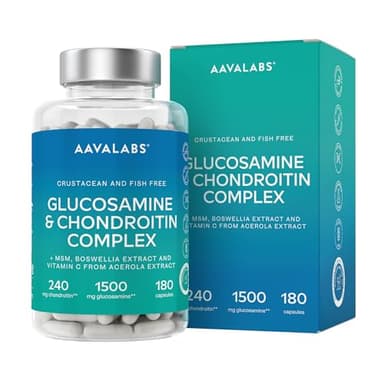 Glucosamin Chondroitin hochdosiert 1500mg + MSM Kapseln hochdosiert - Glucosamin Chondroitin MSM Komplex +Boswellia & natürliches Acerola Vitamin C Ohne Krustentieren & Fisch - 180 Kapseln