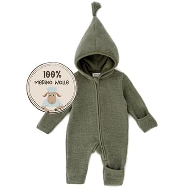 MIRARI Kids Merinowolle Fleeceanzug Baby mit Reißverschluss und Kapuze