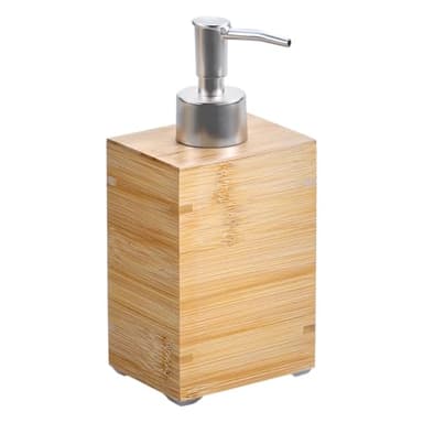 KESPER | Seifenspender mit Edelstahl-Pumpe, Material: Bambus, Kunststoff, Edelstahl, Maße: 8,5 x 6,5 x 18 cm, Farbe: Braun - Naturholz | 19402