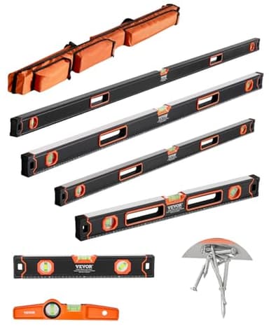 VEVOR Wasserwaagen 6er-Set, 200/120/80/60/40/25cm, Messwerkzeug mit Libellen für 45/90/180 Grad, magnetisches Box-Wasserwaagen-Werkzeug aus Aluminiumlegierung, stoßfest, SAE- & metrische Skala