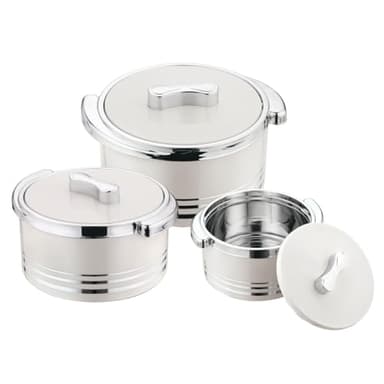 Pinnacle Isolierte Auflaufform mit Deckel, 3-teiliges Set, 3,7/2,6/1,5 qt. Hot Pot Speisenwärmer/Kühler – Thermo-Suppen-/Salat-Servierschüssel, Edelstahl-Behälter für heiße Speisen, tolles