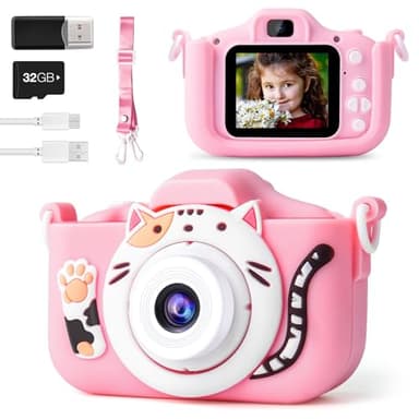 Kinderkamera, MILFECH Kinder Kamera 1080P 2,0-Zoll-Bildschirm Fotoapparat Kinder mit 32GB-Karte Selfie Digitalkamera Fotokamera für 3-12 Jahre Jungen und Mädchen Weihnachten Spielzeug(Rosa)