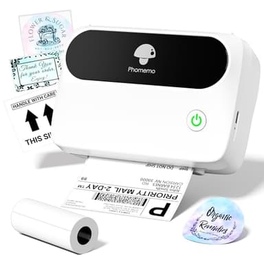 Phomemo M421 4x6 Etikettendrucker, Upgrade Thermo Label Printer mit 1 4x6 Rollenpapier für Barcode Versandetiketten, Unterstützt 40mm-106mm Druckbreite für Kleine Unternehmen, Büro, Zuhause
