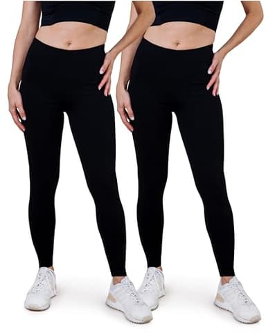 SES blickdichte Leggings Damen Baumwolle 2er Pack 48-50 schwarz - Baumwoll Leggings Damen lang mit Perfekter Passform & Komfort für vielfältige Looks