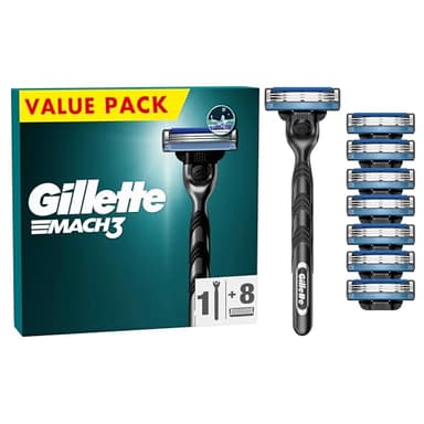 Gillette Mach3 Nassrasierer Herren, Rasierer + 8 Rasierklingen mit 3-fach Klinge, Geschenk für Männer