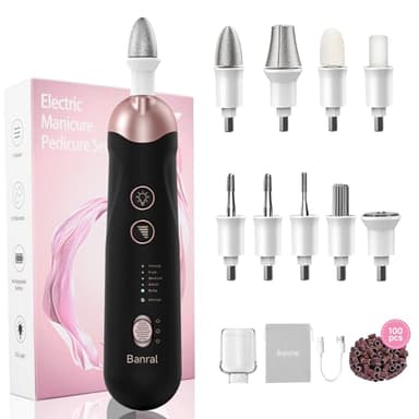 Maniküre Pediküre Set - Pediküre set Fußpflege Elektrisch Nagelfeile mit 5 Geschwindigkeiten und LED Licht Electric Nail Drill, 10 Aufsätze zur Nagelpflege für Hände und Füße (Schwarz)