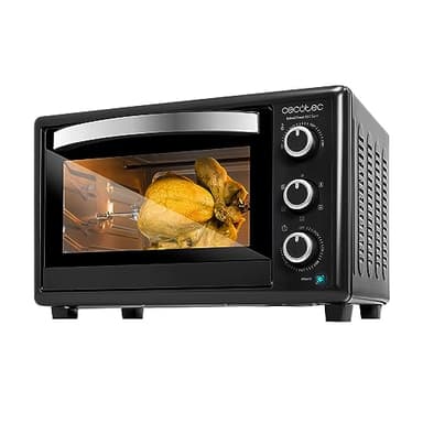 Cecotec Tischofen Bake&Toast 3090 Black Gyro, 30 L, 1500 W, 5 verschiedene Funktionen, inklusive Drehspieß, Innenbeleuchtung, Krümelschublade
