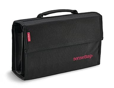 transotype senseBag Wallet, schwarze Tasche für bis zu 72 Marker, mit abgenähten Stiftfächern, aus abwaschbaren Polyestergewebe