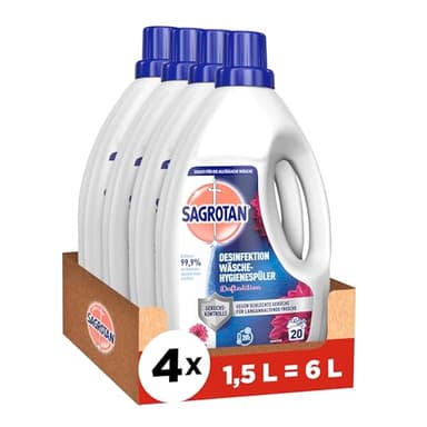Sagrotan Wäsche-Hygienespüler Duftedition – Desinfektionsspüler für hygienisch saubere und frische Wäsche – 4 x 1,5 l Reiniger