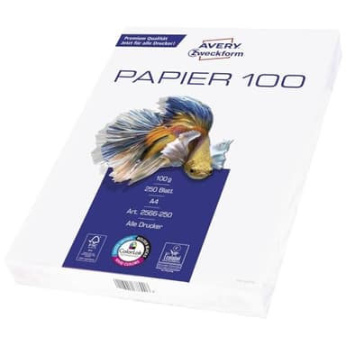 AVERY Zweckform 2566 Drucker-/Kopierpapier (250 Blatt, 100 g/m², DIN A4 Papier, hochweiß, für alle Drucker) 1 Pack