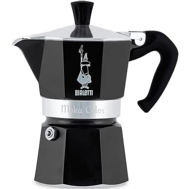 Bialetti - Moka Color: Ikonische Espressomaschine für die Herdplatte, macht echten Italienischen Kaffee, Moka-Kanne 3 Tassen (130 ml), Aluminium, Schwarz