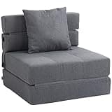 HOMCOM Schlafsessel klappbar, Schlafsofa, 2-in-1 Klappsessel mit Bettfunktion, Relaxsessel mit Kissen, Gästebett für Wohnzimmer, Schlafzimmer, bis 120 kg Belastbar, Dunkelgrau