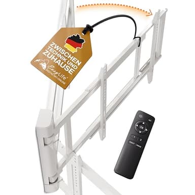 EasyLife TV Wandhalterung bis 170° elektrisch schwenkbar, VESA Wandhalterung bis 600x400 für LCD/OLED/Curved TV, Fernseher, Monitor, Display, Smartboard von 32-75 Zoll & 50kg max, Weiß