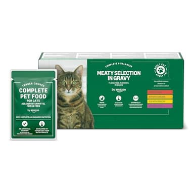 by Amazon Katzenfutter, nass, für ausgewachsene Katzen, Fleischauswahl in Sauce, 4.8kg (48 Packungen mit 100g)