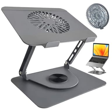BeSokar Laptop Ständer aus Aluminium, 360° Drehbar, Faltbar, mit Magnetischem Lüfter für Kühlung, Kompatibel mit MacBook und 10-17,3 Zoll Geräten (Dunkelgrau)