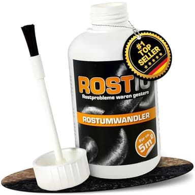 Rostio Rostumwandler 250 ml – Rostentferner mit Pinsel – Rostkonverter & Grundierung – für Auto, Stahl & Eisen – überlackierbar nach 6–8 h – kein Abwaschen – ergiebig bis 5 m²
