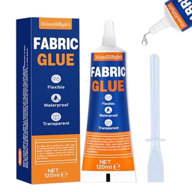 MendMight 120ML Stoffkleber Textilkleber, Textilkleber für Stoffe, Textil Kleber für Kleidung Nähkleber für alle Stoffe, Baumwolle, Flanell, Denim, Polyester, Puppen-Reparatur