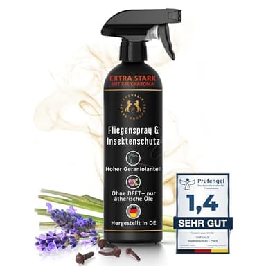 CHEVALIS Fliegenspray & Insektenschutz Pferd, 500ml mit Raucharoma, EXTRA STARK, Sofortiger Schutz gegen Bremsen, Fliegen, Kriebelmücken, Zecken, Mit ätherischen Ölen und Geraniol