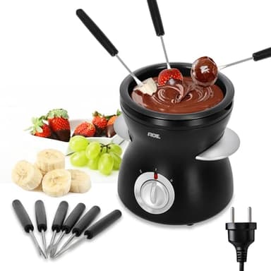 ADE elektrisches Schokofondue 250 ml mit 6 Spießen | Temperiergerät zum Schokolade & Kuvertüre Schmelzen | 2 Temperaturstufen | perfektes Valentinstags Geschenk | ideal für Schokobrunnen
