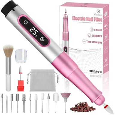Oukzon Nagelfräser Kabellos, 13 in 1 Elektrische Nagelfeile Fräser für Gelnägel, Nagelfräser für Gelnägel 25000 U/Min, USB Wiederaufladbare Maniküre Set Elektrisch, 5 Gear Electric Nail Drill