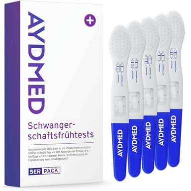 5 x Aydmed Profi Frühschwangerschaftstest | Ultra-Empfindlicher Schwangerschaftstest zum Nachweis der Schwangerschaft im Urin | Genauigkeit über 99% | Test 6 Tage vor Ausbleiben der Periode