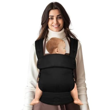 Tuocal Babytrage für Neugeborene bis Kleinkinder, Ergonomische Bequeme und Leichte Tragetuch, Verstellbare Kopf- und Nackenstütze, Verbesserte Lendenwirbelstütze für Babys 4-20 kg 3-36 Monate, Schwarz