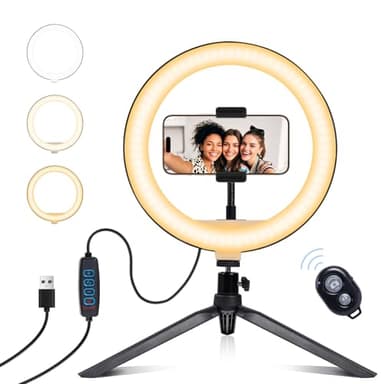Nalezuns Selfie Ringlicht, 10 Zoll LED Ringlicht mit Stativ Handy, Ringlicht LED Videolicht Dauerlicht Laptop PC, Dimmbare Tischringlicht für Live-Stream, Makeup/Fotografie Kompatibel mit Smartphone
