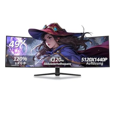 CRUA 49" Curved Gaming Monitor | DQHD (5120 * 1440), 120Hz, 1500R, 32:9, AMD FreeSync, 120% sRGB,Ultra-Wide-Screen-Monitor, HDMI 2.1 und DP 1.4, Wandmontage – Schwarz