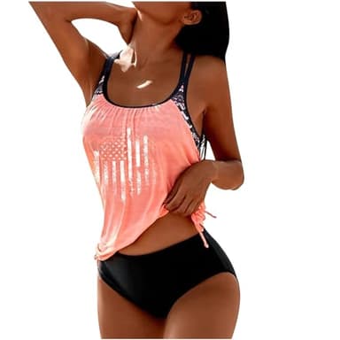 Wyongtao Tankini Damen Bademode Bauchweg Set Push Up Bauch Weg Tankini Damen Freizeit Tankini Badeanzug Zweiteiler Tankinis Set Elegant Badeanzüge für Damen Tankini Oberteil mit Dreieck Unterhosen