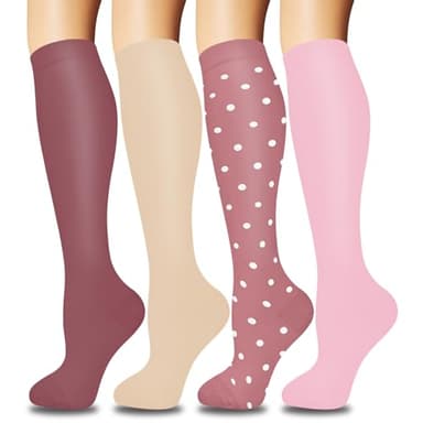 ACTINPUT Kompressionsstrümpfe Damen und Herren 4 Paar, Bunte Stützstrümpfe Kompressionssocken für Sport, Flug, Laufen, Reisen, Radsport, krankenschweste(4101 - Rosa,S-M)