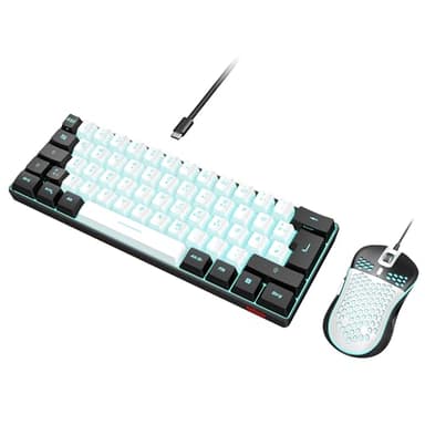 RedThunder K62 60% Verkabelte Gaming Tastatur und Maus Set, QWERTZ DE Layout, Ultraleichte mit Wabenkonstruktion für PC MAC PS5 Xbox Gamer (Weiß - Schwarz)