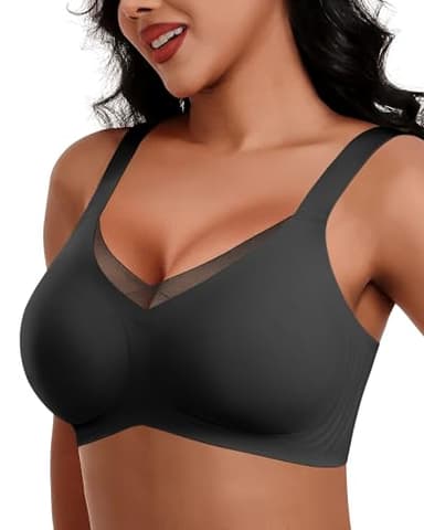 HORISUN Damen Ohne Bügel BH, Komfort Nahtloser Push Up Bralette Mit Starker Halt Mesh Spitzen Bustier Für Große Brüste Bügeloser BHS (Schwarz L)