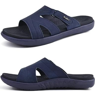 KuaiLu Badelatschen Damen Orthopädische Mode Leichte Badeschlappen Sommer Verstellbare Offenen Zehen Badesandalen Bequeme Yoga Fußbett Rutschfest Dunkelblau 39