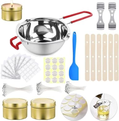 RIRIDAMAI Schmelztopf Kerzenwachs,Kerzen Selber Machen Set,Kerzen Schmelztopf,Kerzenherstellung Zubehör,Edelstahl Wachsschmelztopf,DIY Candle Making Kit,Kerzen Gießen Set,Kerzen Ziehen Set