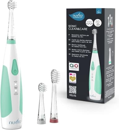 Nuvita 1151B | Elektrische Kinderzahnbürste Sonic Clean & Care | Elektrische Zahnbürste für Kinder von 3 Monaten bis 5 Jahren | Helle Zahnbürste für Kinder | AIO zugelassen | 2023