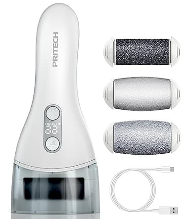 PRITECH Elektrischer Hornhautentferner Fußpflege Hornhaut Entfernen wiederaufladbar Pediküre Hornhautfeile Callus Remover (1138T-Weiß)