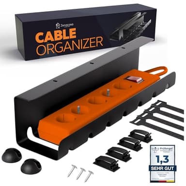 Kabelmanagement Schreibtisch Schwarz – Kabelkanal ohne Bohren zum Kabel verstecken – Mit Kabelwanne, Halter & Zubehör – Für saubere Kabelführung im Home Office, Büro & Gaming Setup