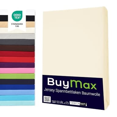 Buymax® Spannbettlaken 90x200cm Baumwolle 100% Spannbetttuch Bettlaken Jersey, Matratzenhöhe bis 25 cm, Farbe Beige