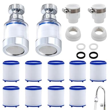 14 Stück Wasserfilter Wasserhahn, 2 Pcs 360° Wasserhahn Filter+9 Pcs Pp-Baumwollfilterelement+2 Pcs Universelle Schnittstelle, Für Küche, Waschbecken, Badezimmer Wasserfilter Für Wasserhahn