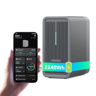 Marstek B2500 Balkonkraftwerk mit Speicher: 0% MwSt, 2240Wh LiFePO4 Akku Solarbank Speicher, 2 MPPTs, 1600W Max. PV Solareingang & 800W DC-Ausgang, App-Steuerung, IP65, Plug&Play, 6000 Ladezyklen