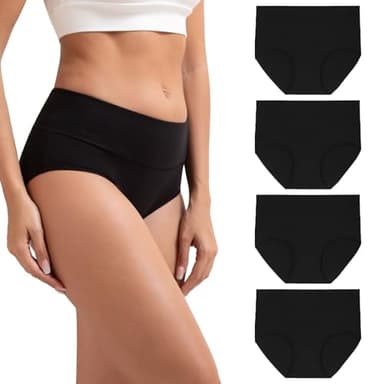 INNERSY Unterhosen Damen Schwarz Taillenslip Weiche Baumwolle Unterwäsche Sport Panties 4 Pack (L/42 EU, 4 Schwarz)